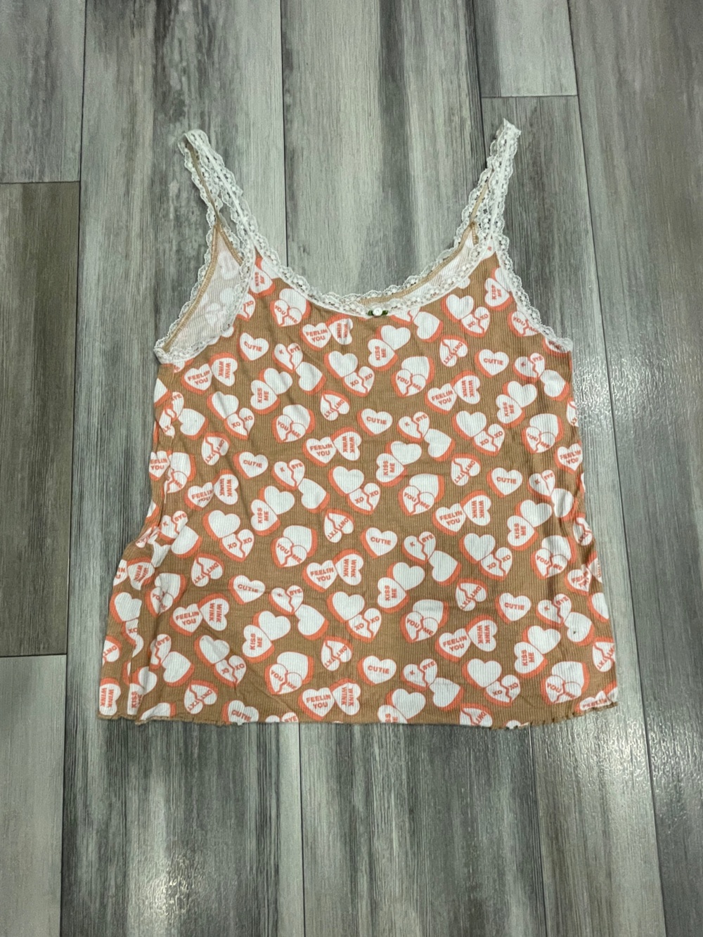 Aerie Heart Print Lace Trim Ribbed Cami Tank Y2K Coquette Valentine’s
size L